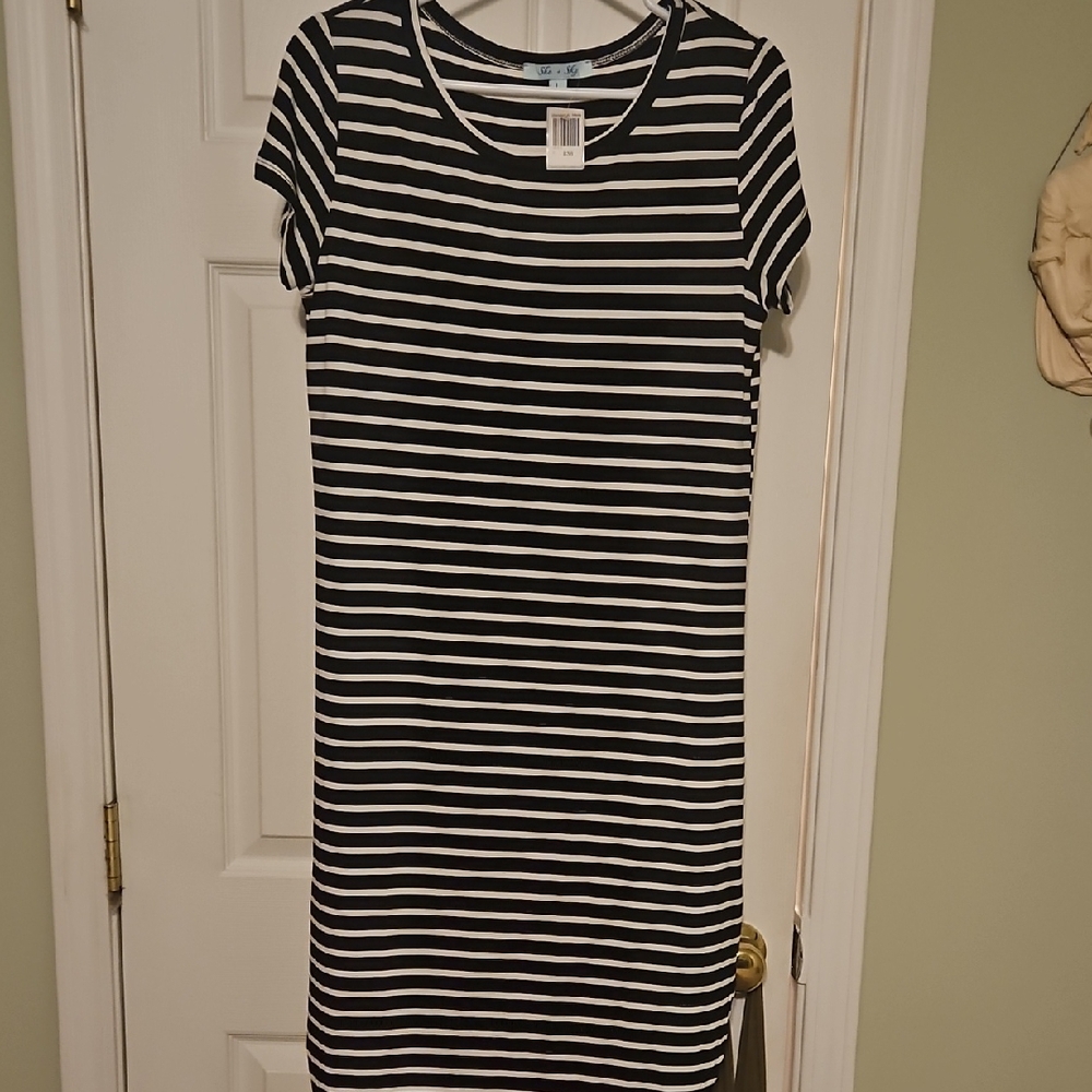 She + Sky Black and White Striped Mini Dress